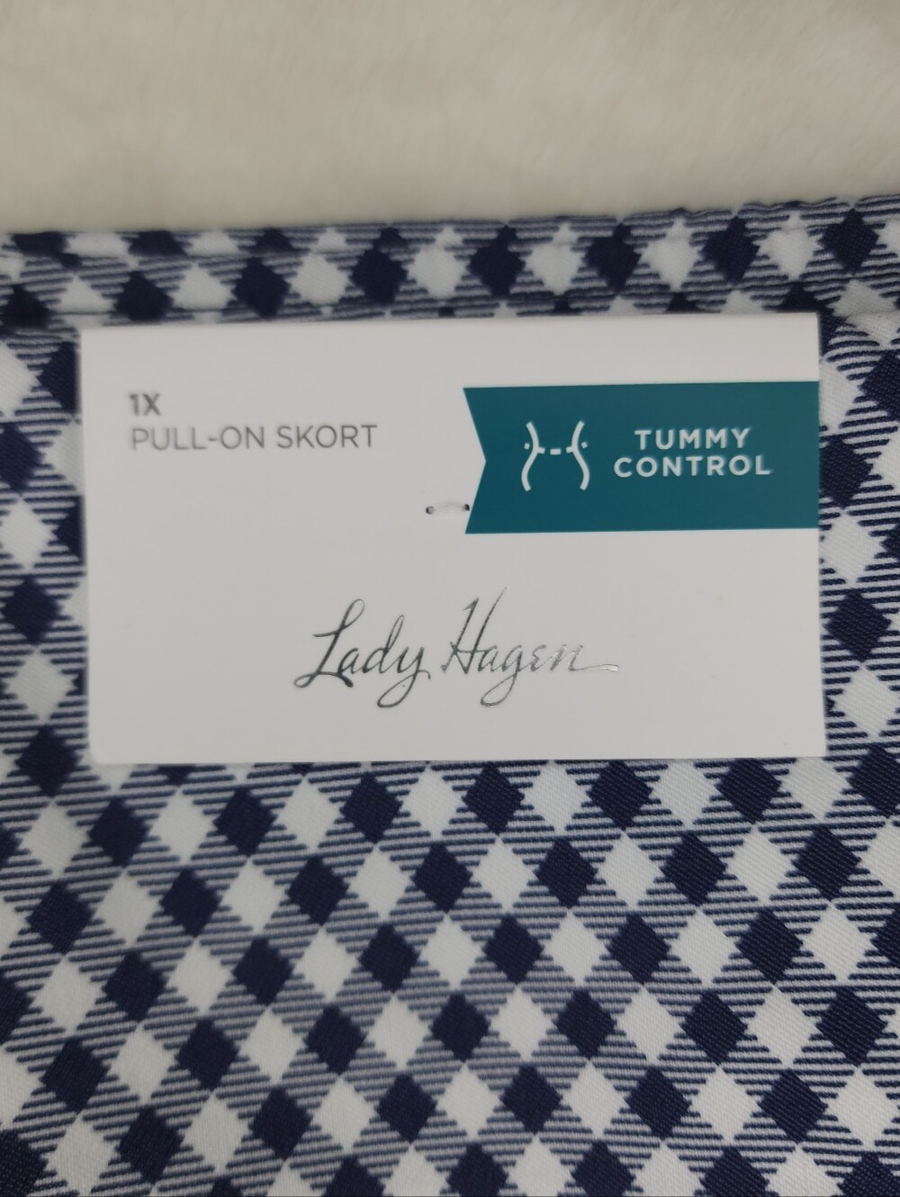 Lady Hagen Pull-on Tummy Control Navy Blue And White Gingham Sport Skort - Picture 5 of 9